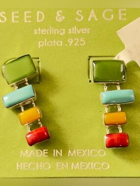 Seed & Sage Sterling Silver .925 Dragonfly Drops Earrings Mexico Brand New